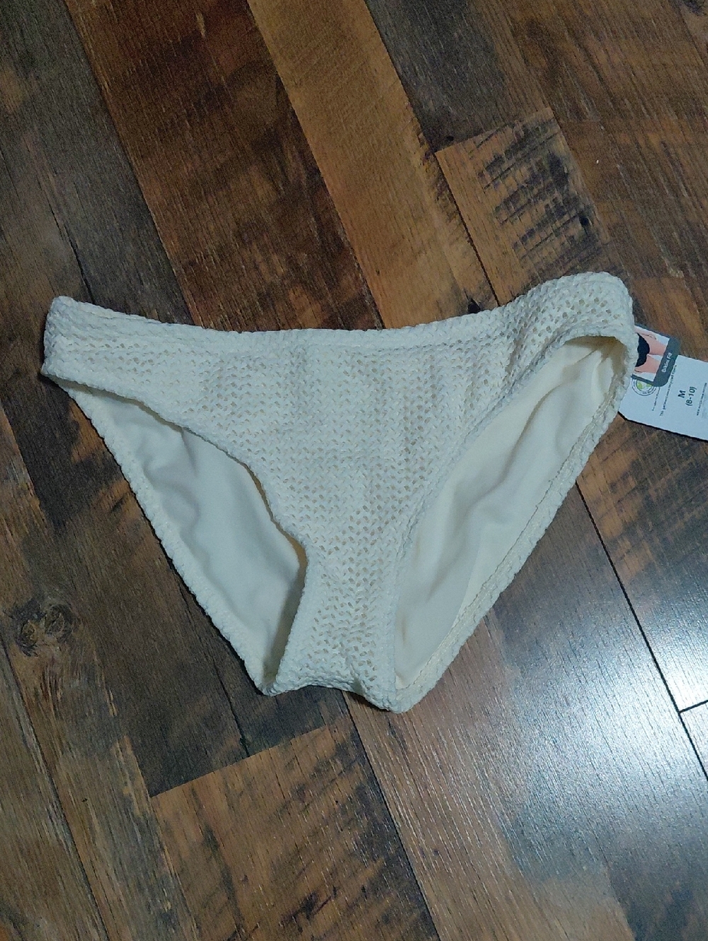 Time and Tru Cream Textured Crochet Bikini Bottoms Med